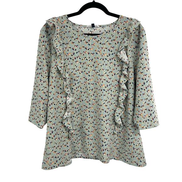 Michelle McDowell Multicolor Floral Print 3/4 Sleeve Ruffle Top Womens XL - Picture 1 of 4